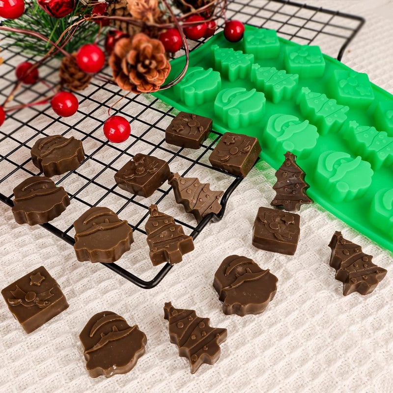 Winerming Christmas Silicone Molds Christmas Chocolate Mold Candy Molds for Baking Sweet Treats,Cake Xmas Gift Handmade Soap Candles with Shape of Christmas Tree Santa Head for Christmas Party, Home Baking - Image 4